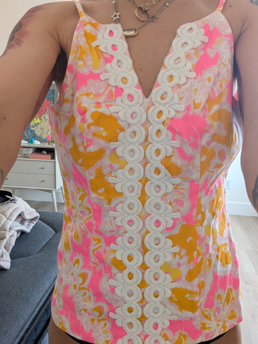 Hey Lily Lovers! Floral Lace-Trim Cami Tank in Pink & Yellow